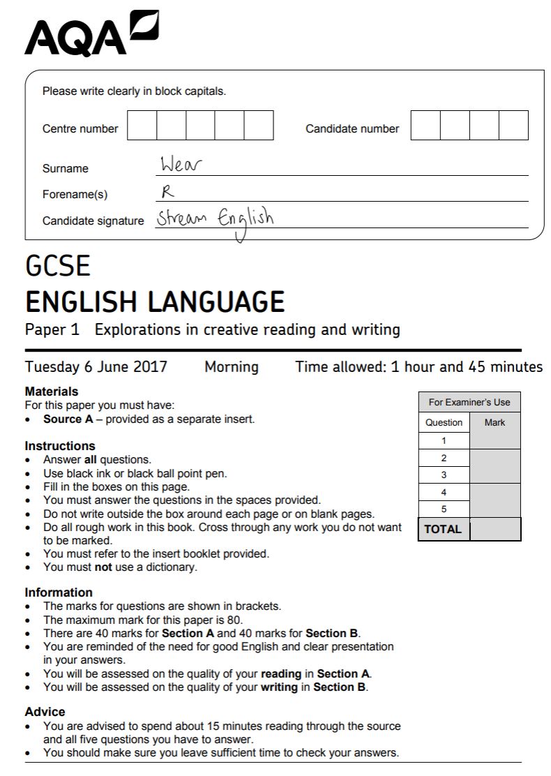 Product image for Model Answers Paper 1 2017 AQA English Language GCSE